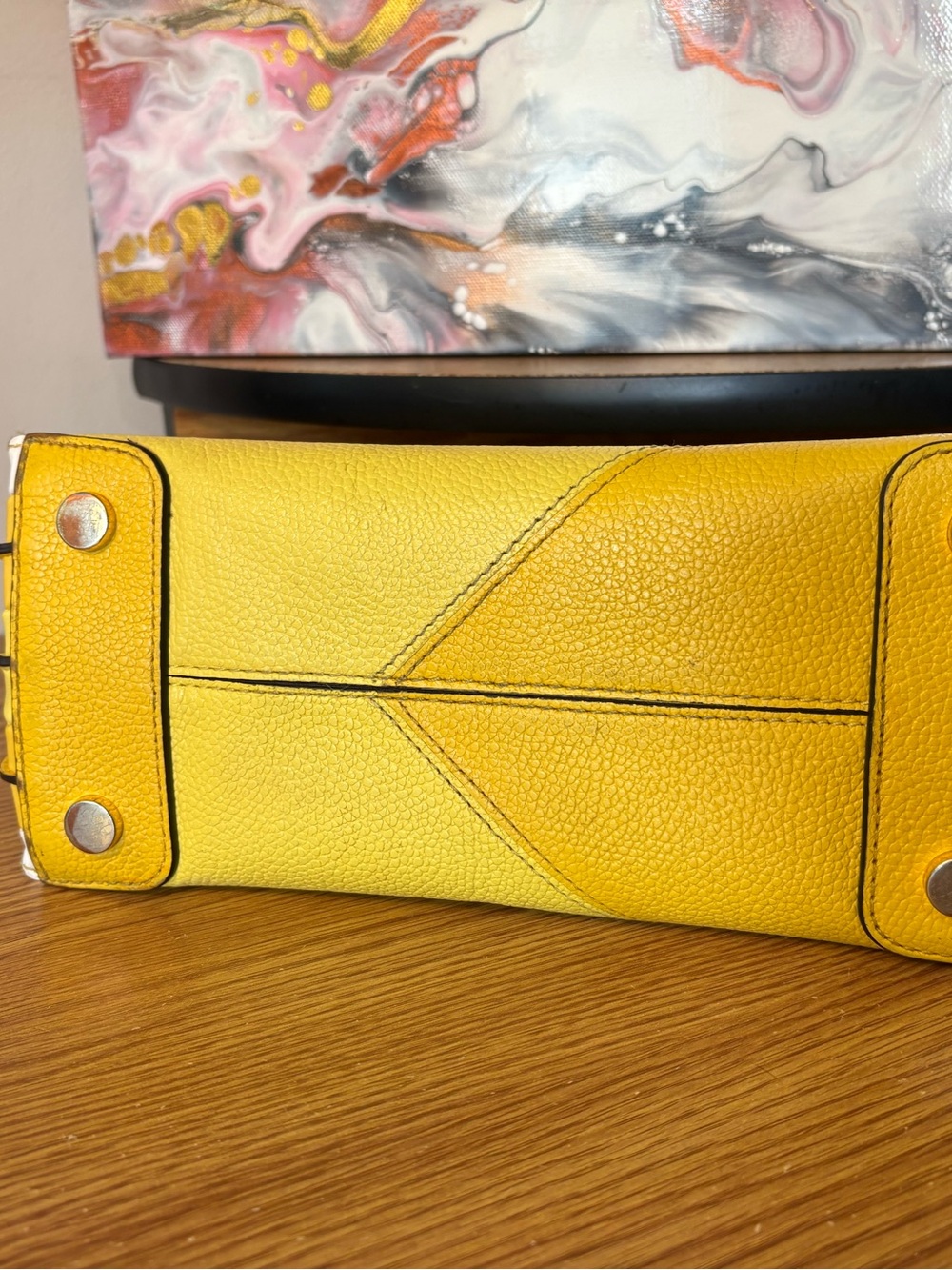 Michael Kors Yellow and White Leather Satchel - Picture 5 of 5